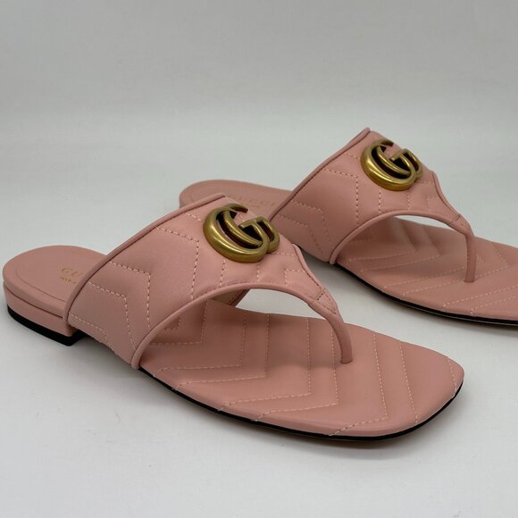 Gucci Marmont GG  Padded Chevron Matelasse Leather Thong Flat Sandals Shoes - Picture 11 of 16